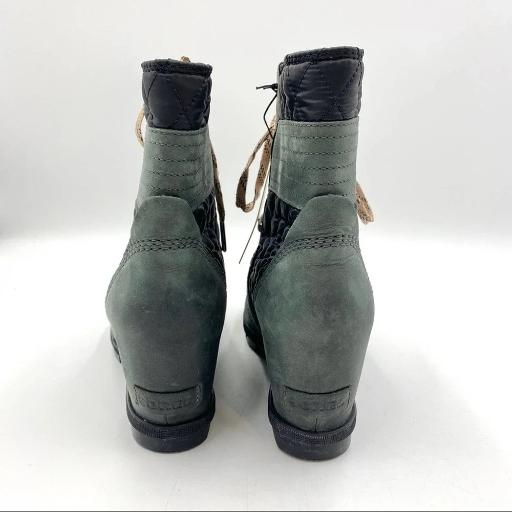 Sorel Lexie Wedge Boots Dark Slate Waterproof Snow Rain Lace Up Booties